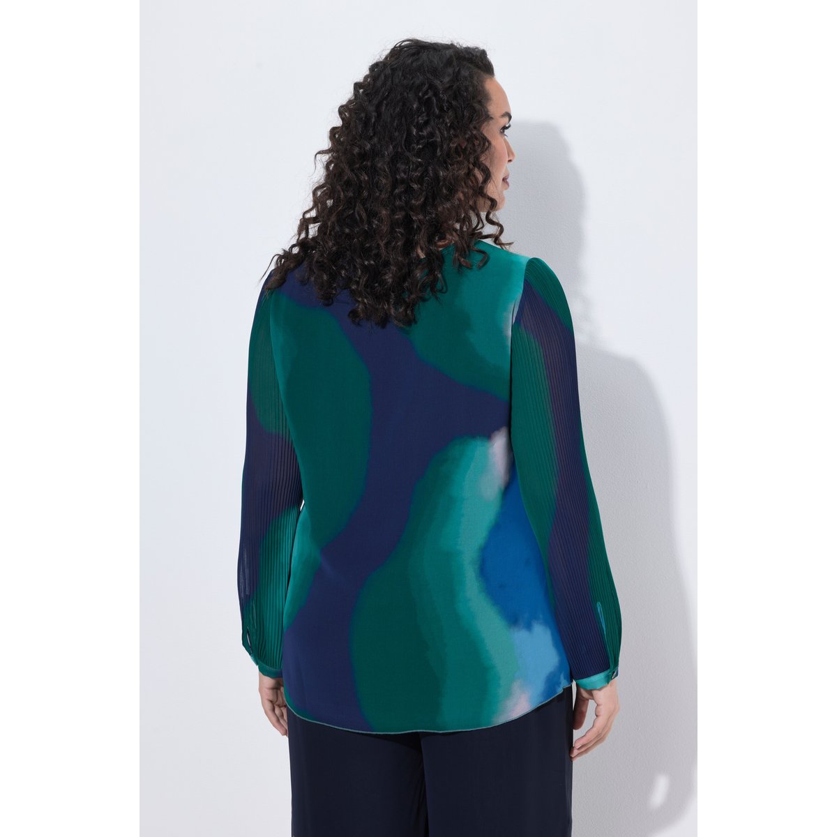 Blouse en mousseline doublée marine, ULLA POPKEN