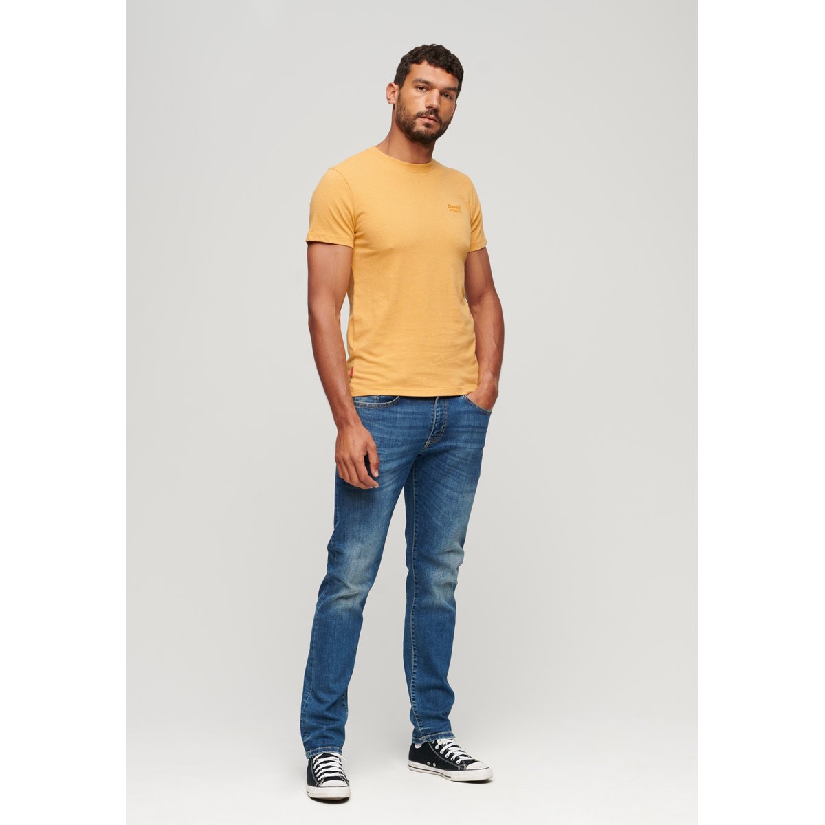 T-shirt col rond Vintage Logo ocre chiné, SUPERDRY