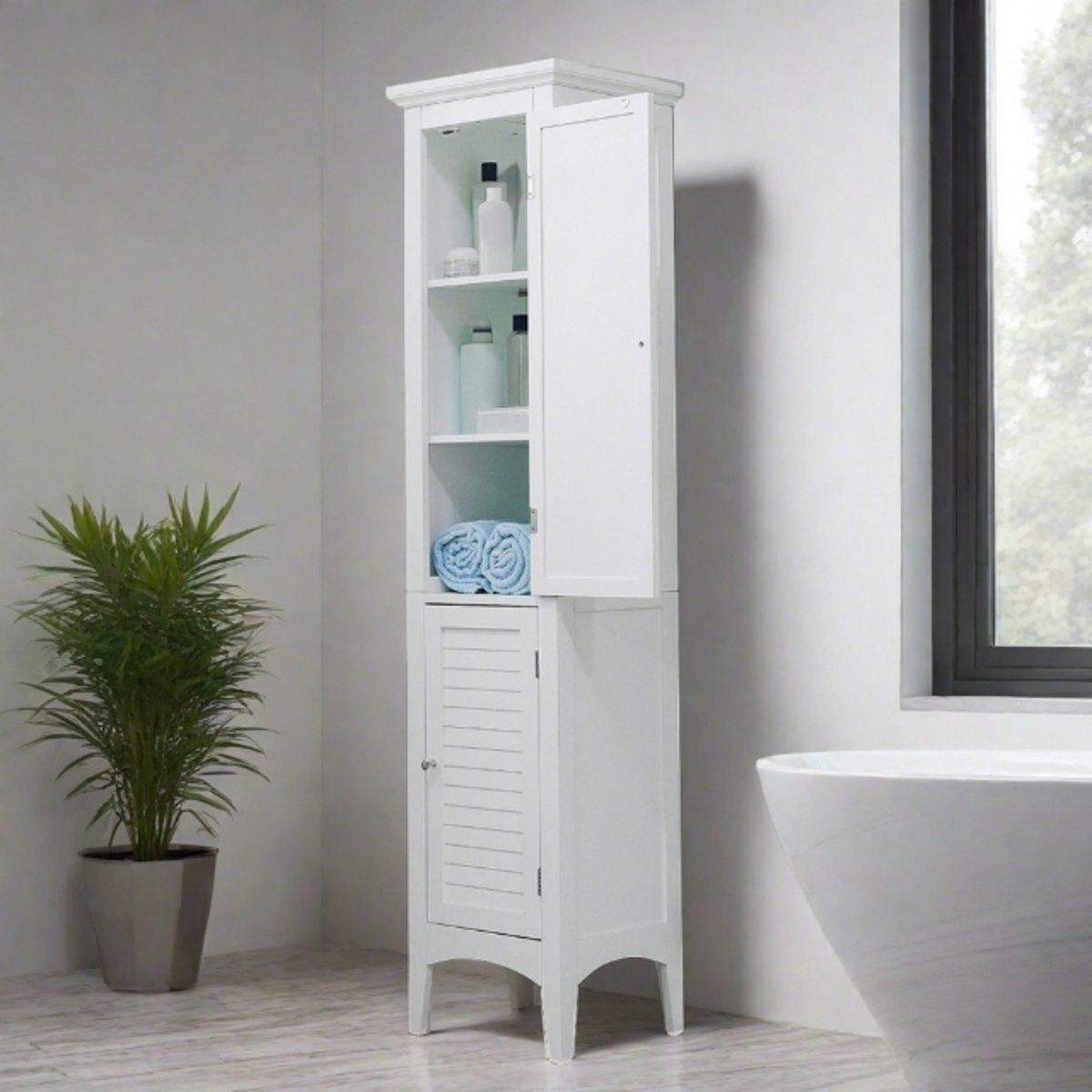 Colonne Salle de Bain avec Portes & Étagères, GLANCY blanc, TEAMSON HOME
