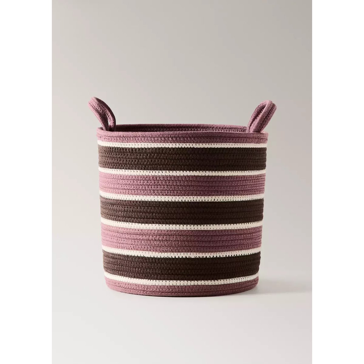 Panier en coton poignées rayées rose pastel, MANGO HOME