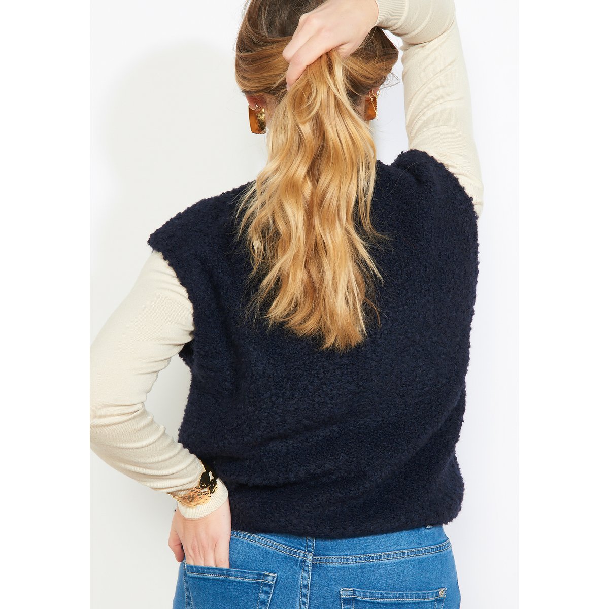 Gilet zippé effet moutonné bleu marine, LOLALIZA