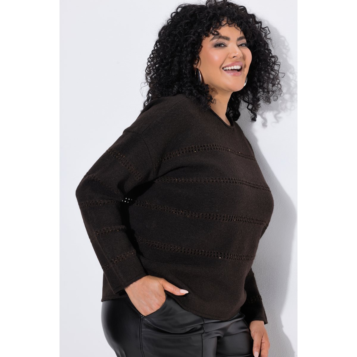 Pull avec bandes ajourées scintillantes acajou, ULLA POPKEN