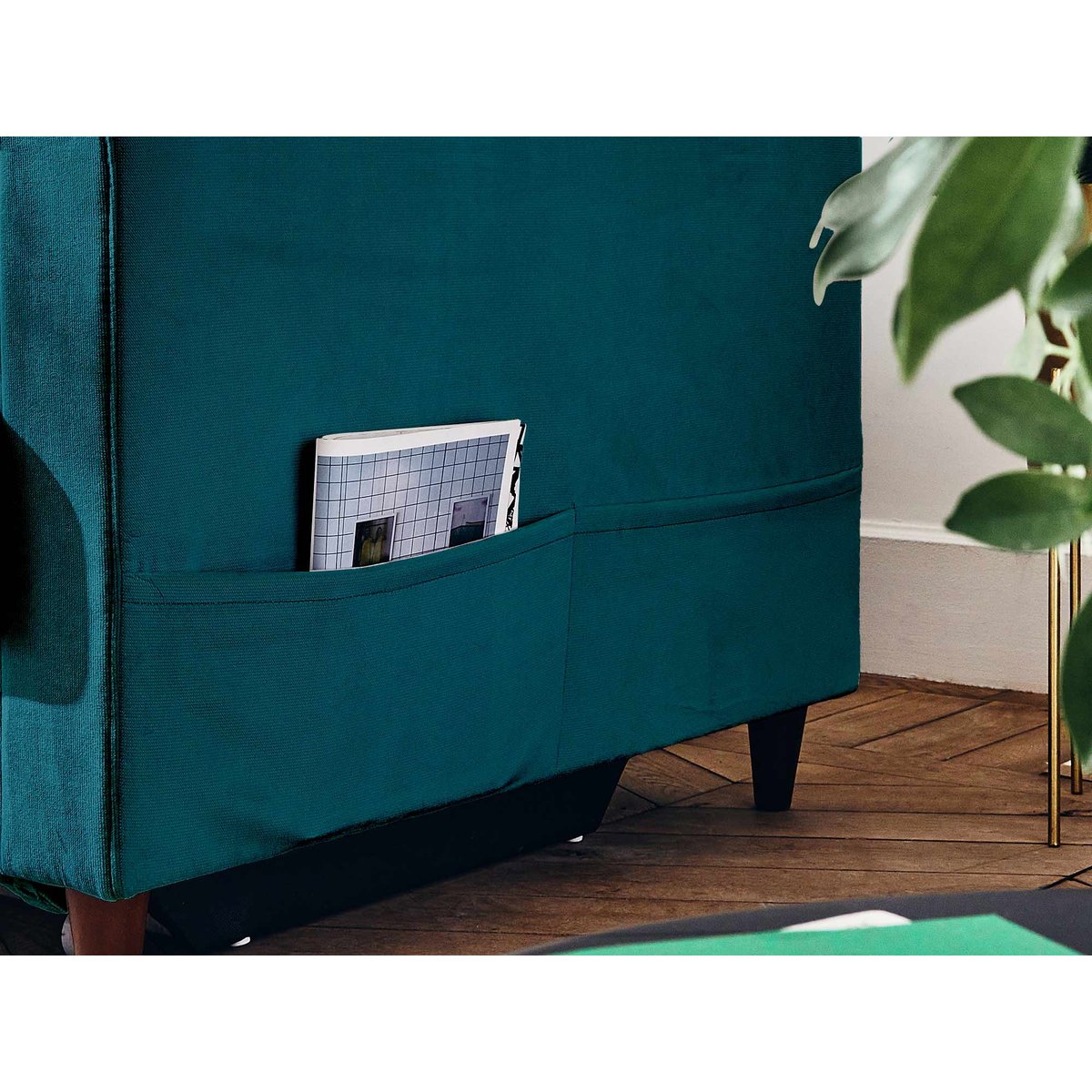 Canapé Panoramique Convertible 7 places - ANNA bleu canard, BEST MOBILIER