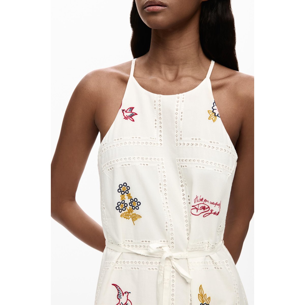 Robe halter brodée blanc, DESIGUAL