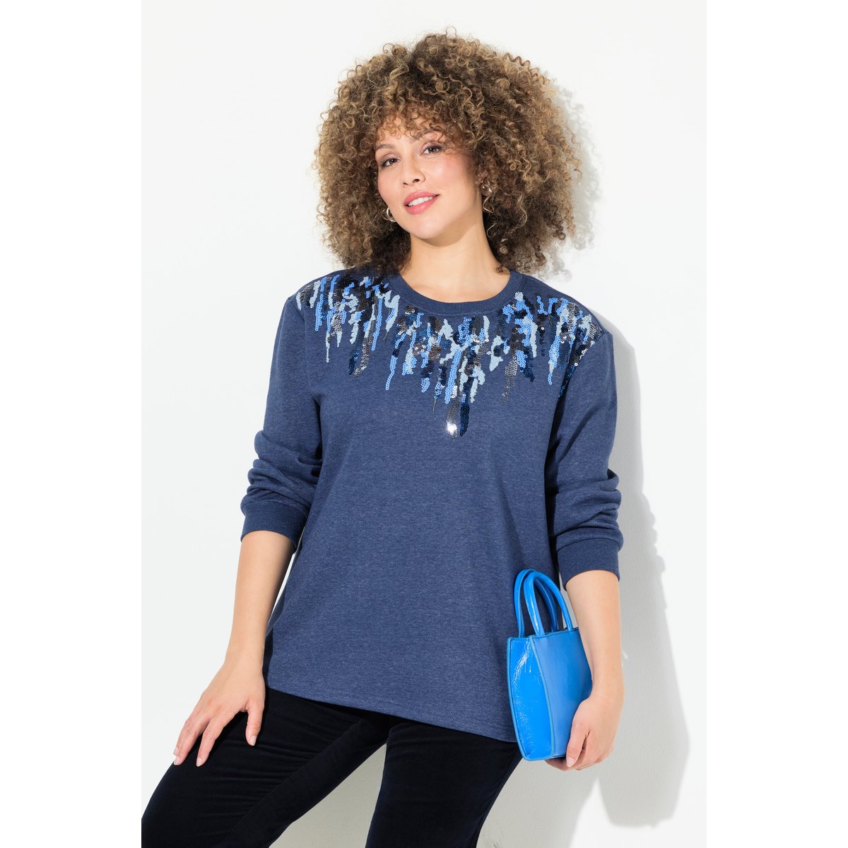 Pull à paillettes bleu encre, ULLA POPKEN
