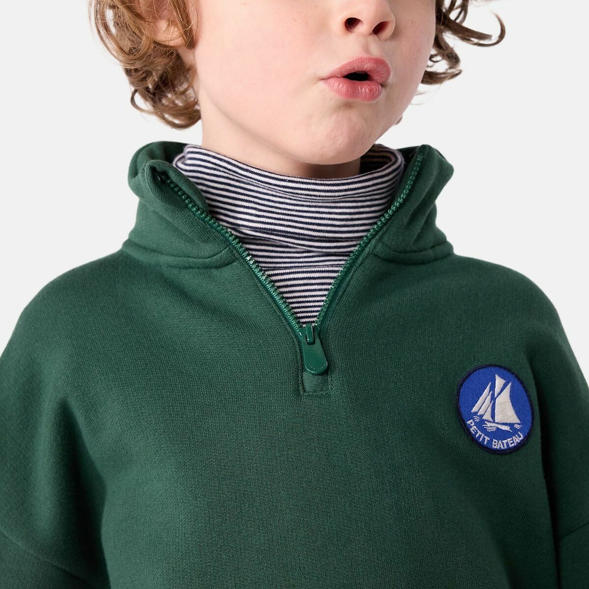 Fleece Zip-Up Sweatshirt with Trucker-Neck green, PETIT BATEAU