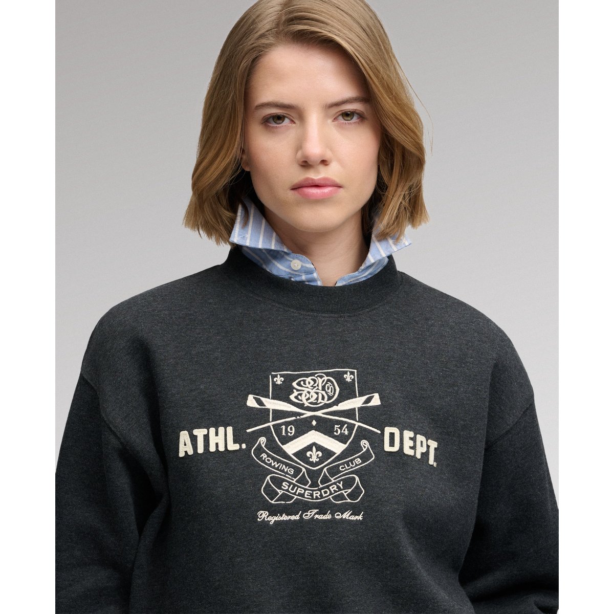 Sweatshirt Country Club Col Rond noir phantom chiné, SUPERDRY