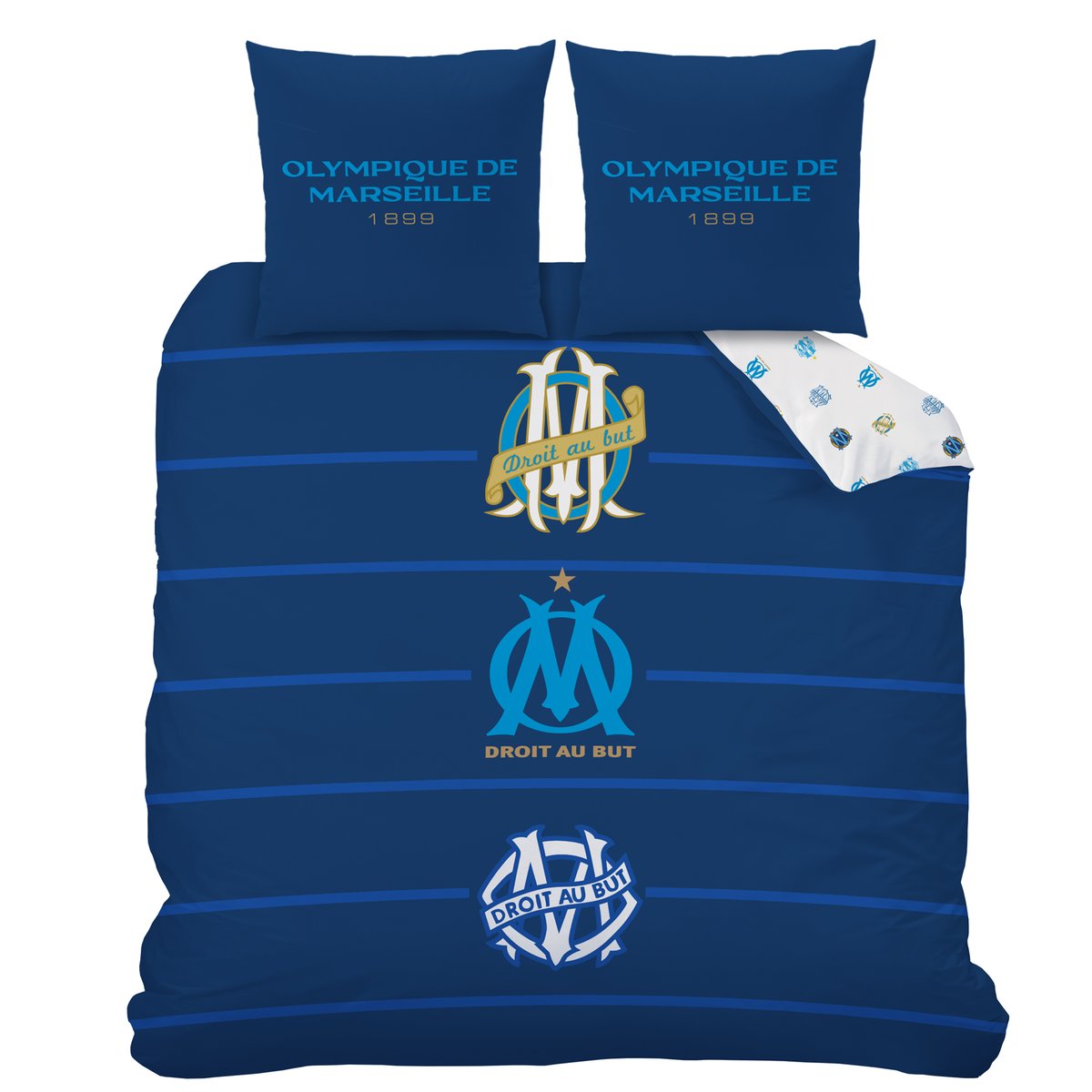 Parure de lit 100% Coton, OM CÉLÉBRATION bleu, OLYMPIQUE DE MARSEILLE
