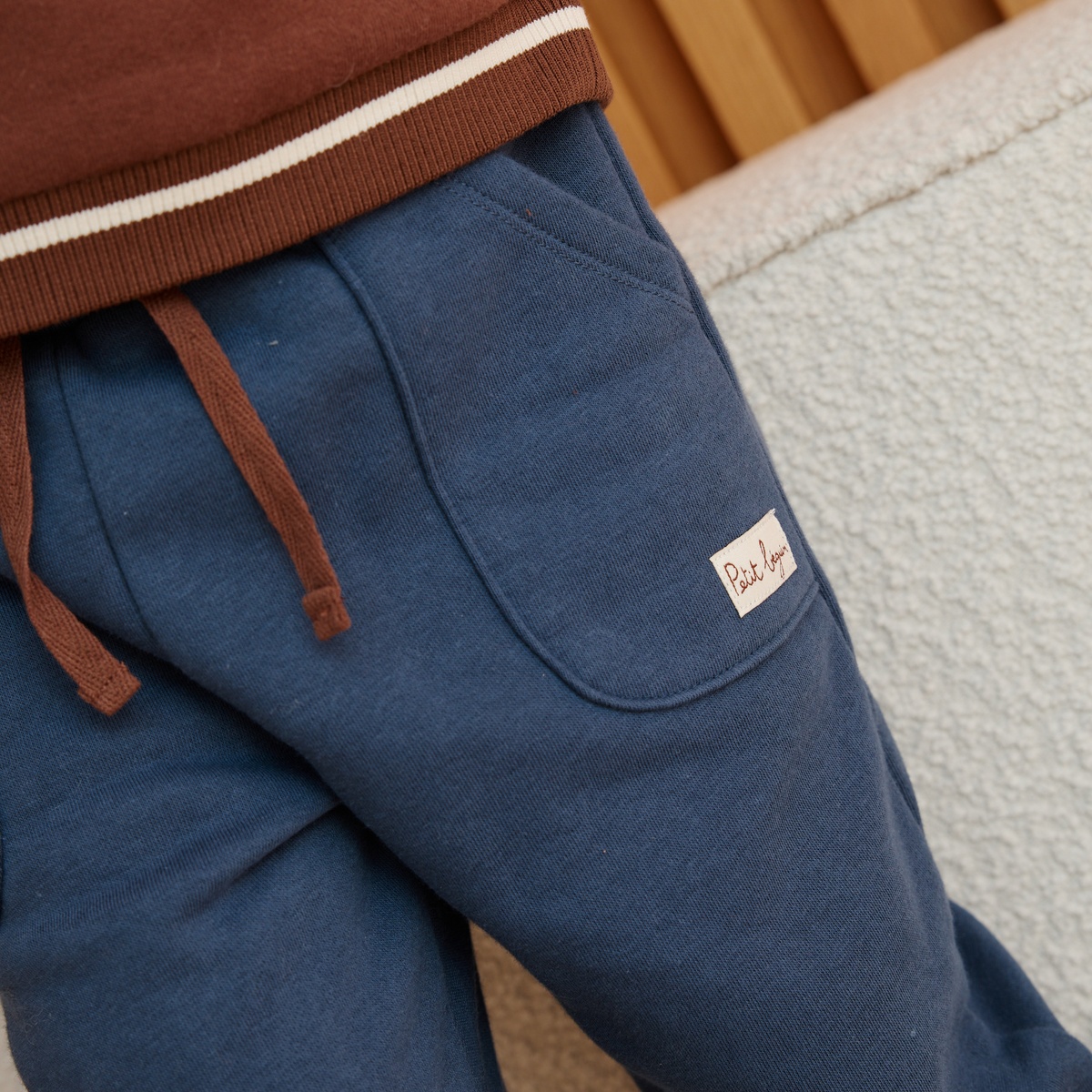 Pantalon bébé en molleton Mathéo bleu, PETIT BEGUIN