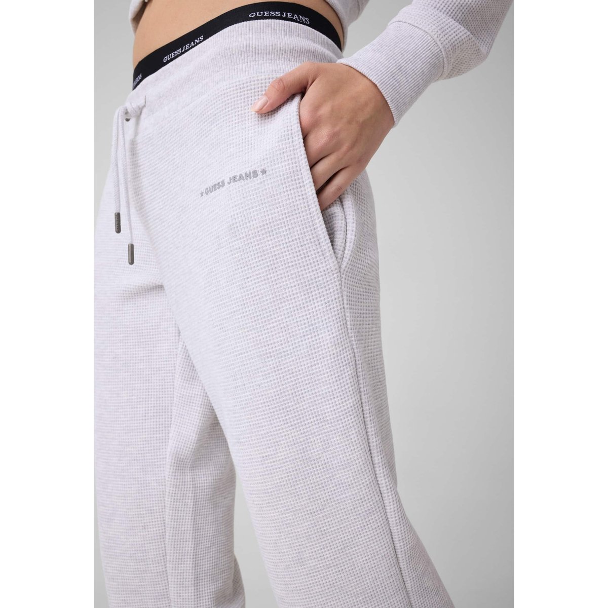 Joggers En Coton Gaufré gris clair, GUESS