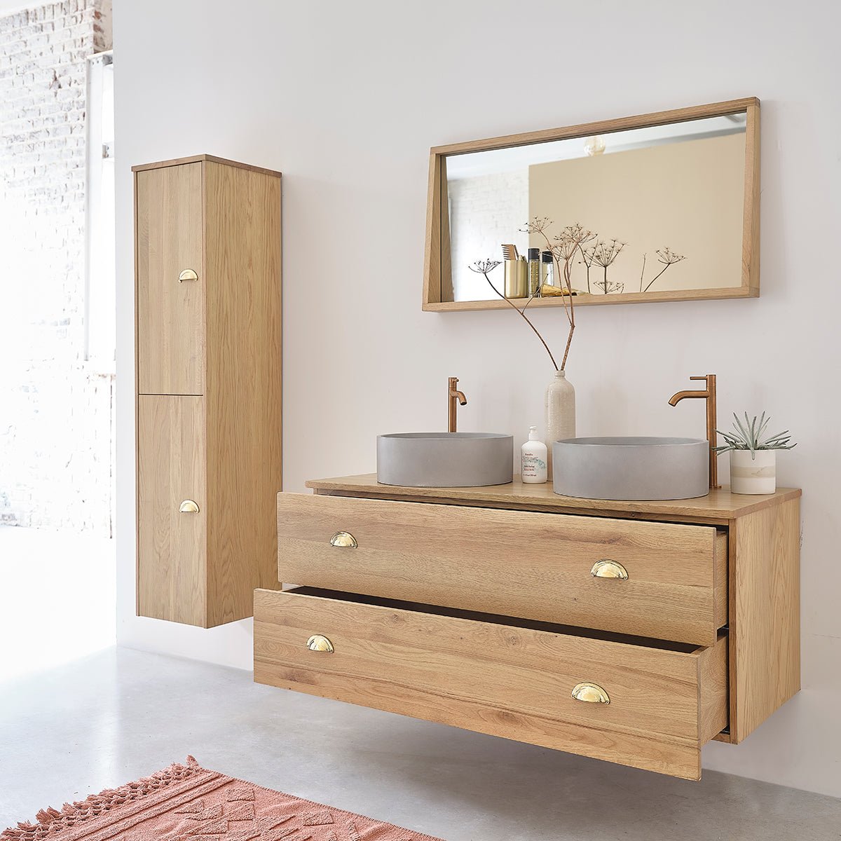 Meuble de salle de bain en chêne massif 120 cm  MARGAUX naturel, BERAH GETAH