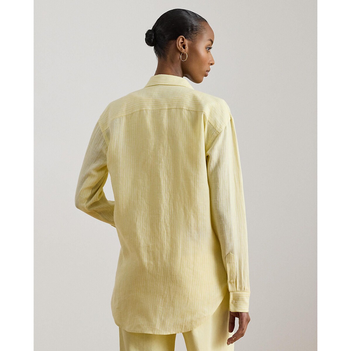 Striped Linen Shirt with Long Sleeves yellow/white striped, LAUREN RALPH LAUREN