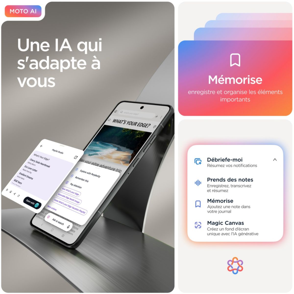 Smartphone Pack Edge70 5G 512Go Gris + Enceinte Sound Flow couleur unique, MOTOROLA