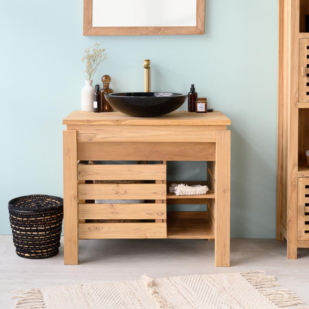 Meuble en teck rectangle de 85cm ZEN naturel, WANDA COLLECTION