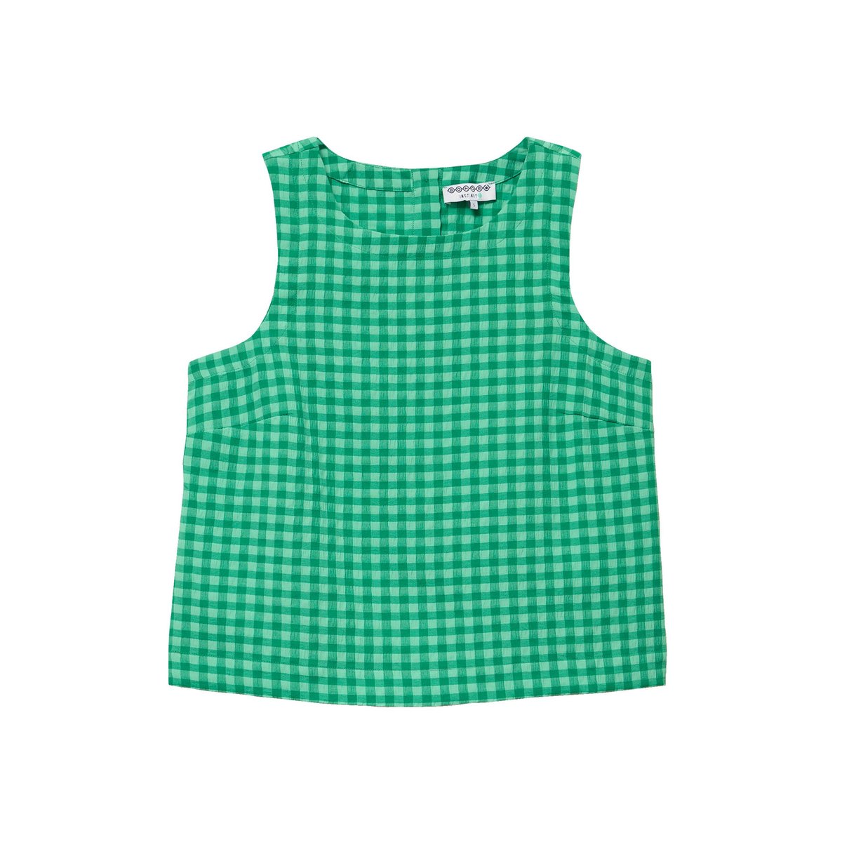 Blouse vichy droite cropped sans manches vert, BONOBO