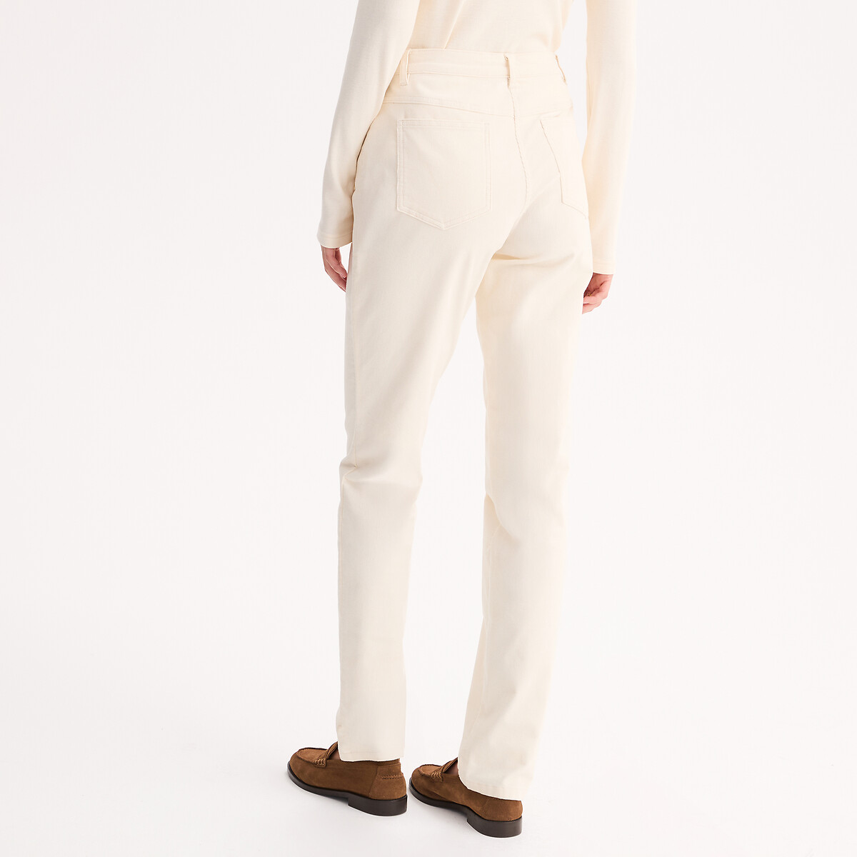 Broek in stretch fluweel ivoor, ANNE WEYBURN