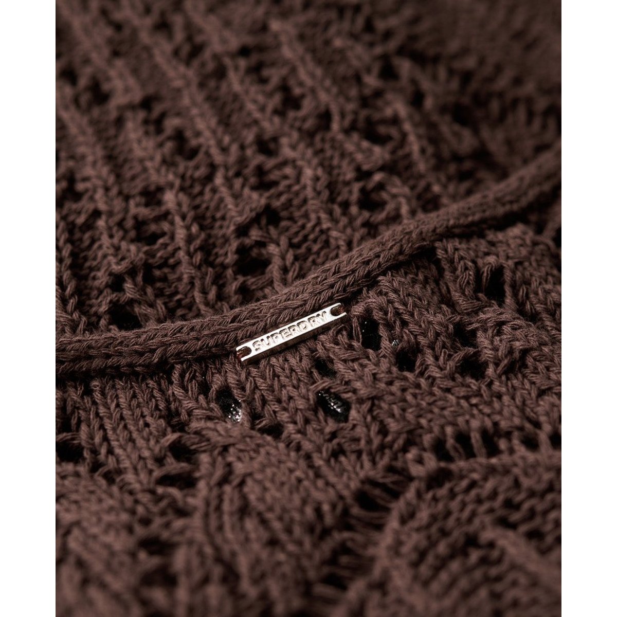 Robe longue dos nu en crochet chêne marron foncé, SUPERDRY