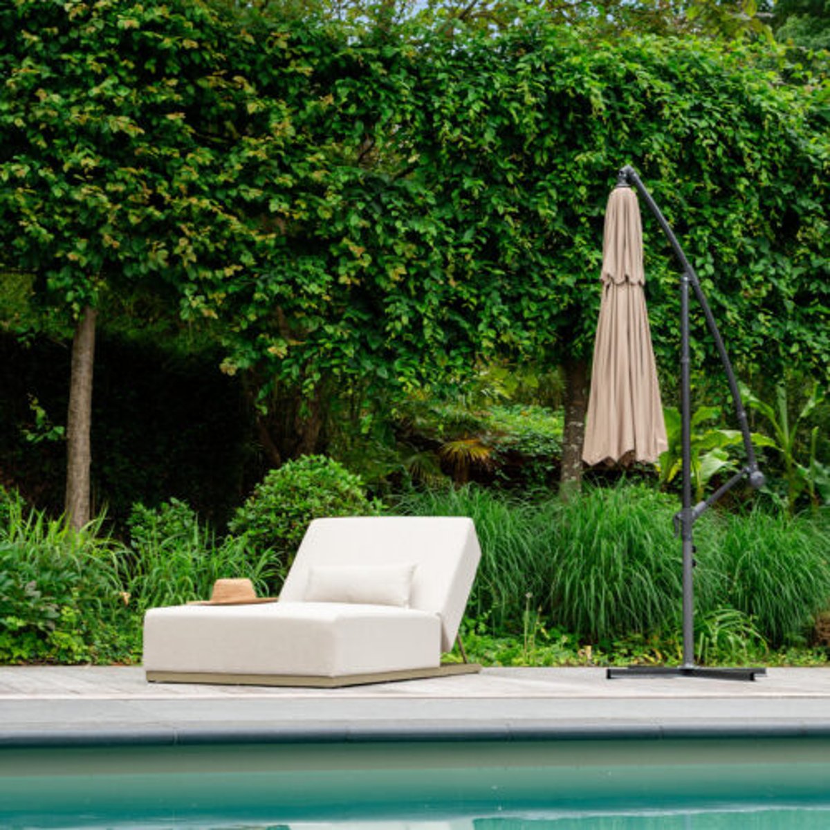 Parasol rond avec pied beige, WILSA GARDEN