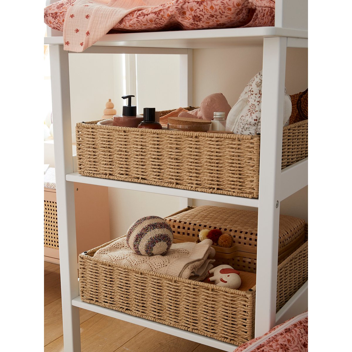 Panier de rangement pour table à lange en corde de papier beige, VERTBAUDET