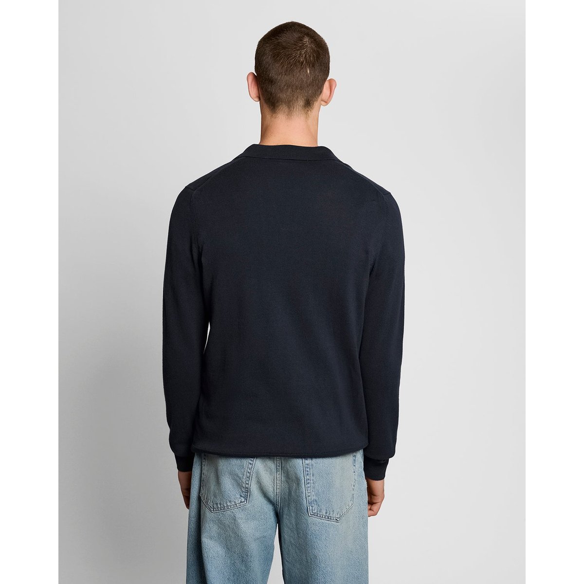 Pull à col polo en coton bleu foncé marine, LYLE & SCOTT