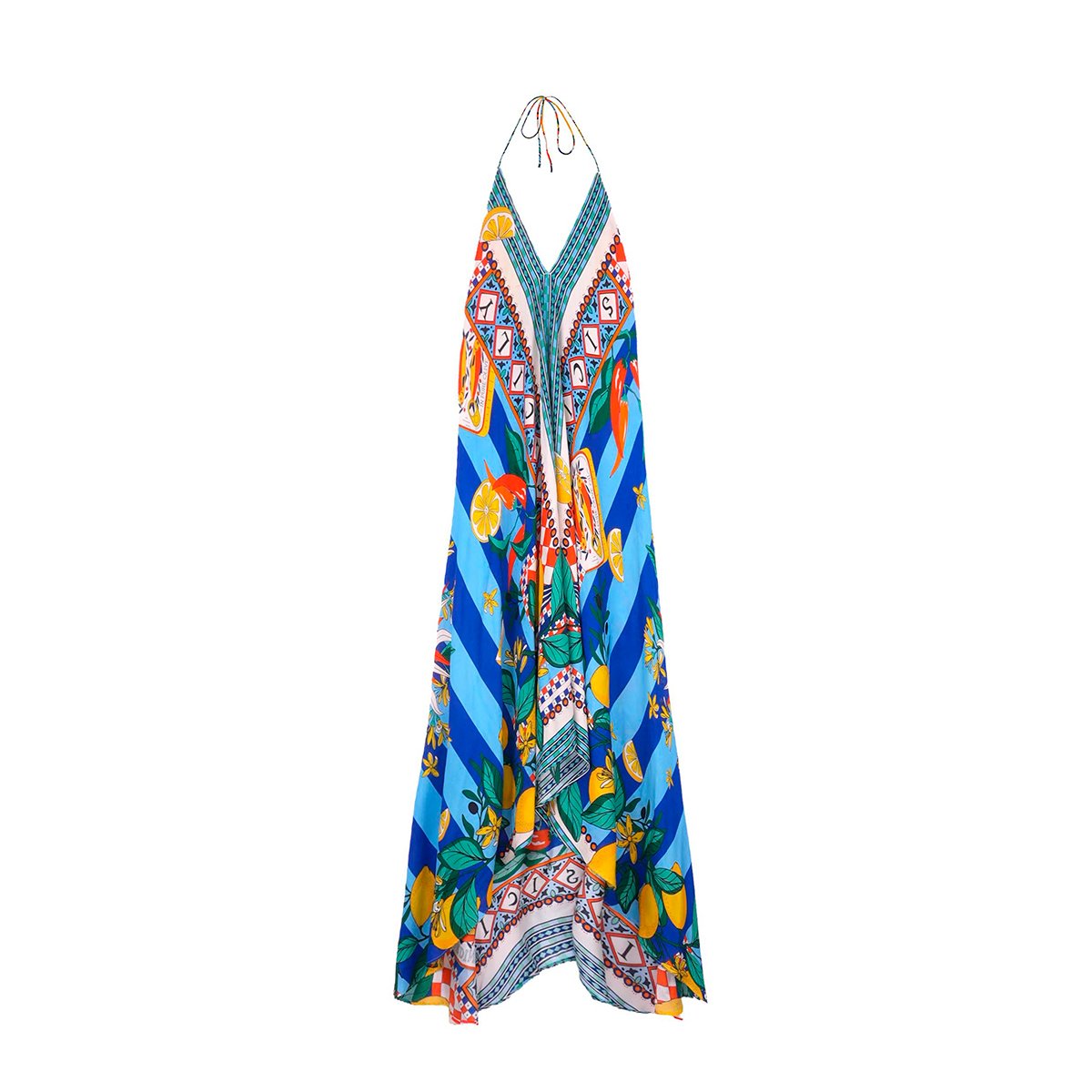 Robe de plage dos nu longue imprimé VOILA SICILY bleu, WILD