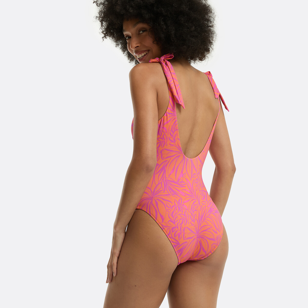 Printed Halterneck Swimsuit exotic print, LA REDOUTE COLLECTIONS