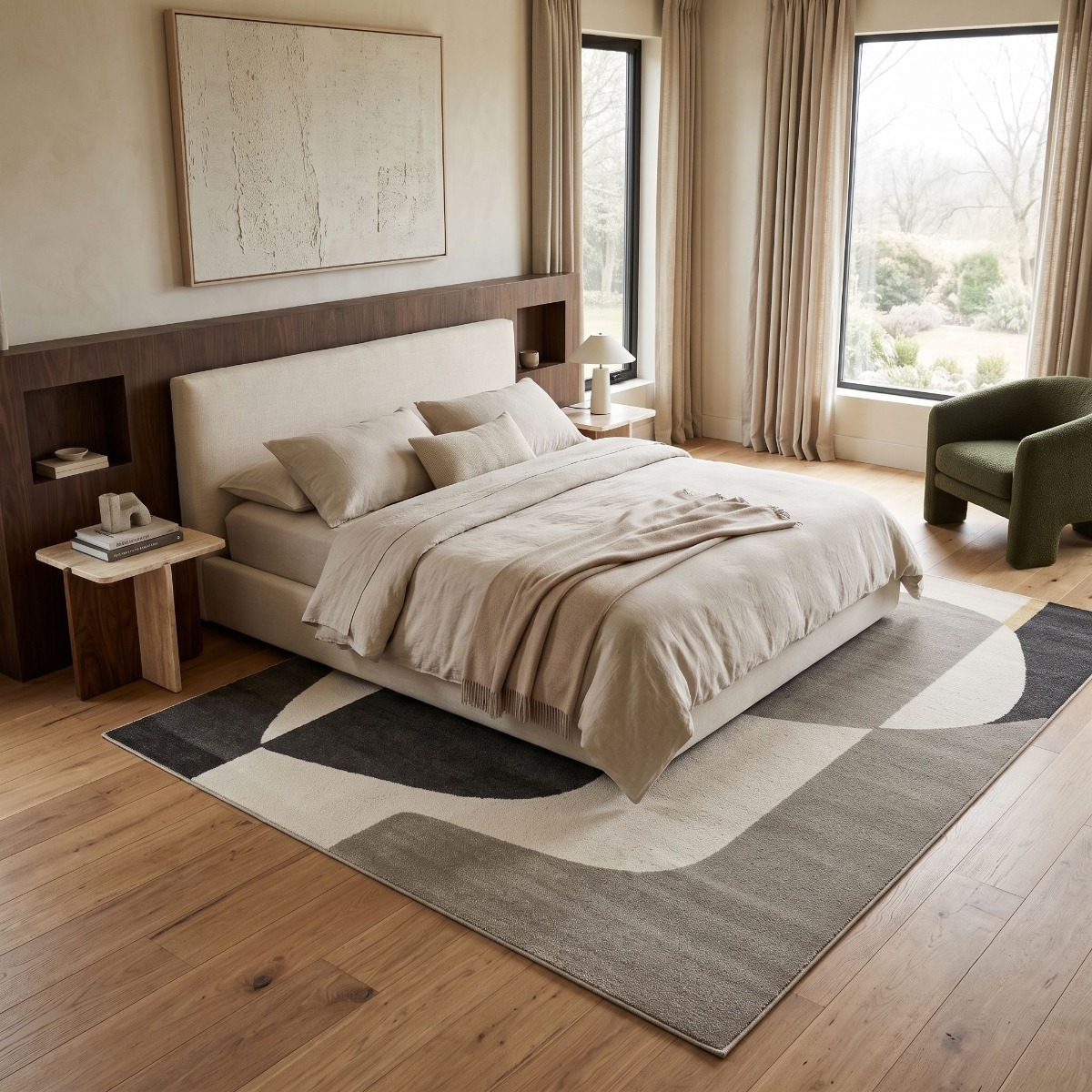 Tapis moderne à motif abstrait BRELA SEVENTIES gris noir, THE DECO FACTORY