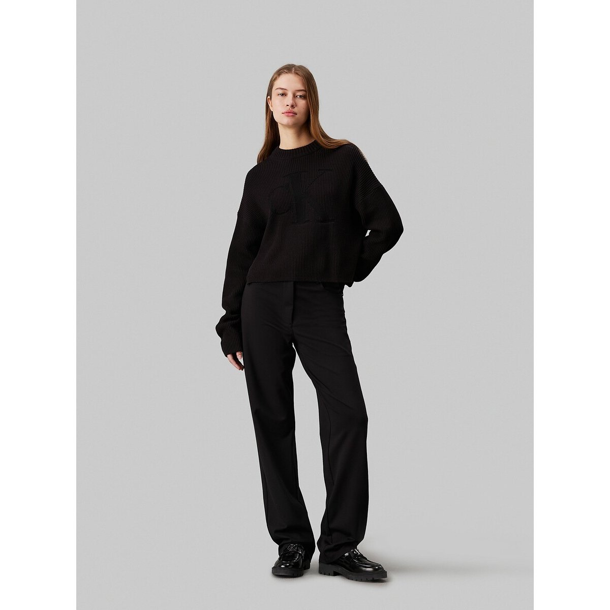 Sweat col rond manches longues noir, CALVIN KLEIN JEANS