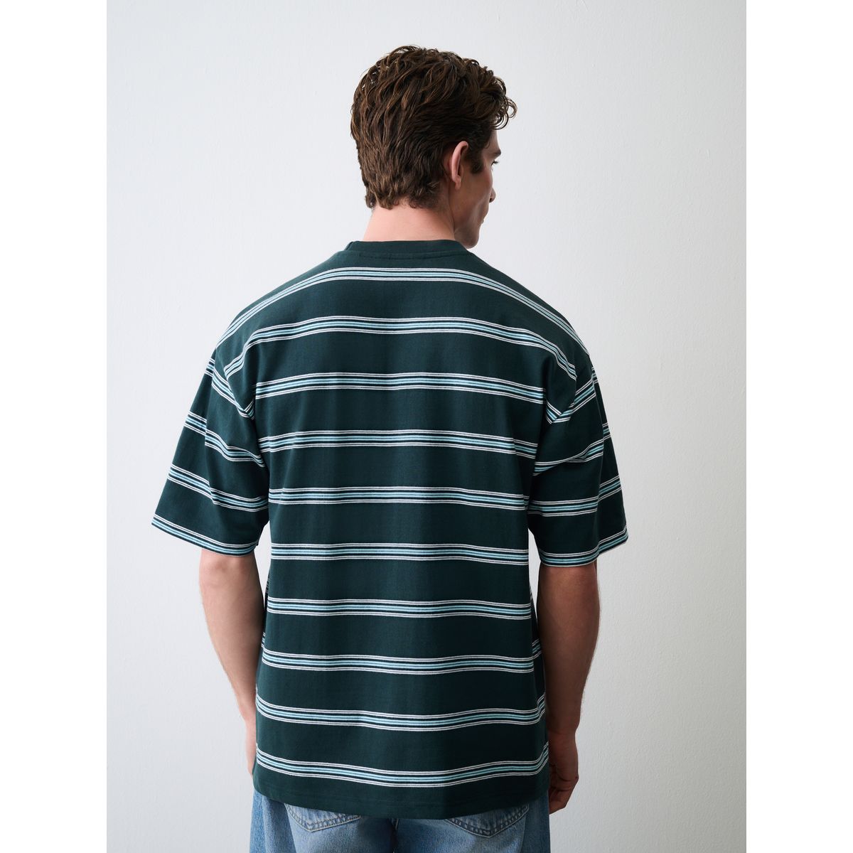 T-shirt épais à rayures vert, NEXT