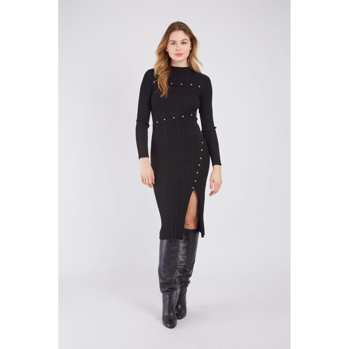 Robe mi longue en maille CLEO noir, DERHY