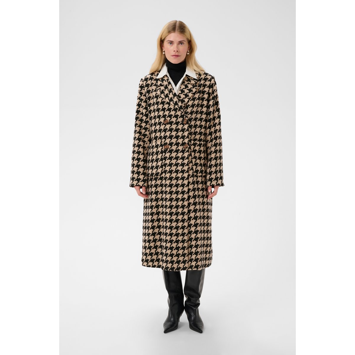 Manteau noir beige black/camel houndstooth, CULTURE