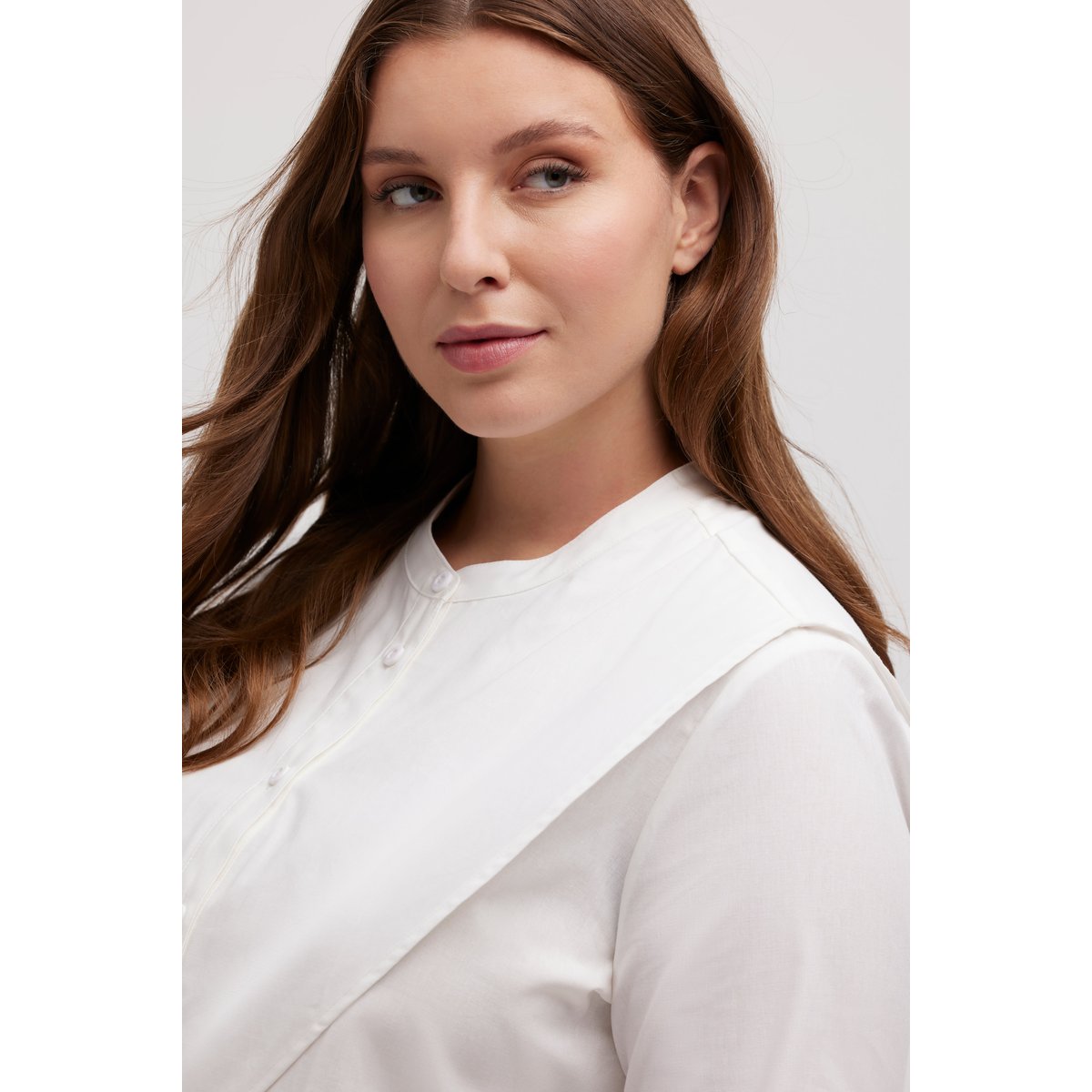 Chemisier, plastron, col montant blanc cassé, ULLA POPKEN