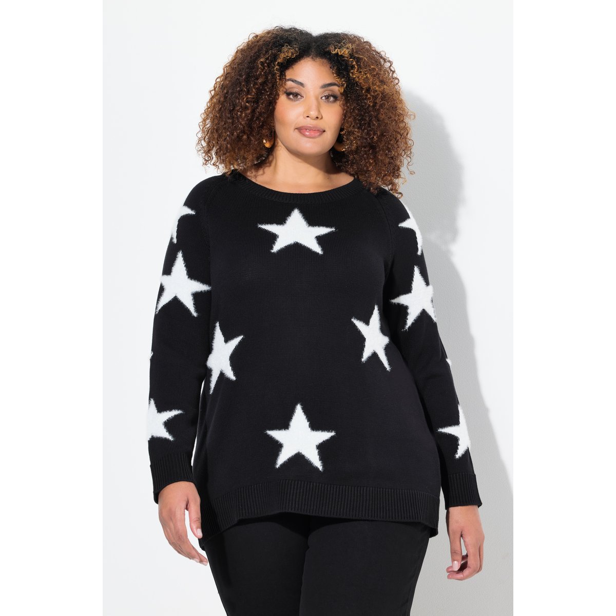 Pull à col rond et manches longues raglan noir, ULLA POPKEN