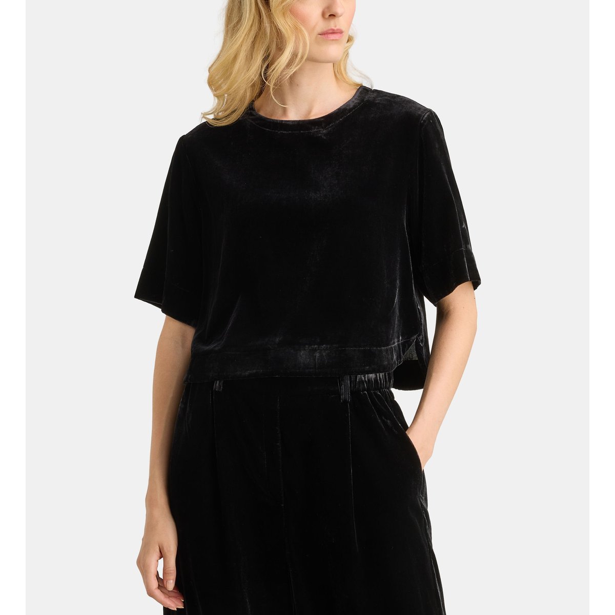 Top court dashi vel velours ras noir, GALERIES LAFAYETTE