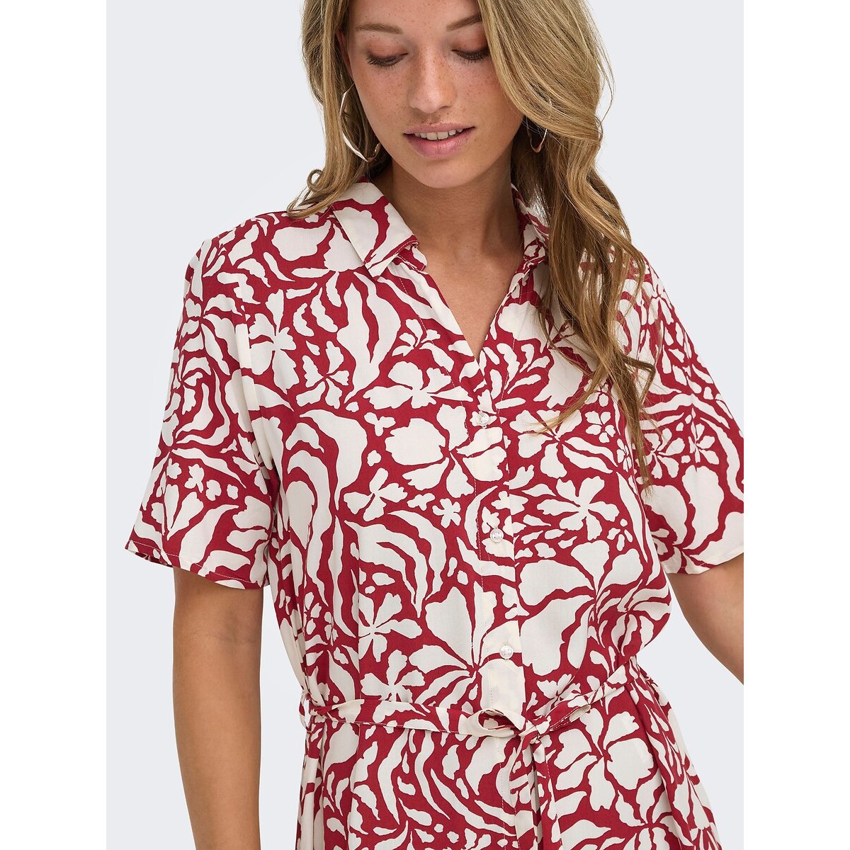 Printed Maxi Dress with Belted Short Sleeves printed red/white, ONLY