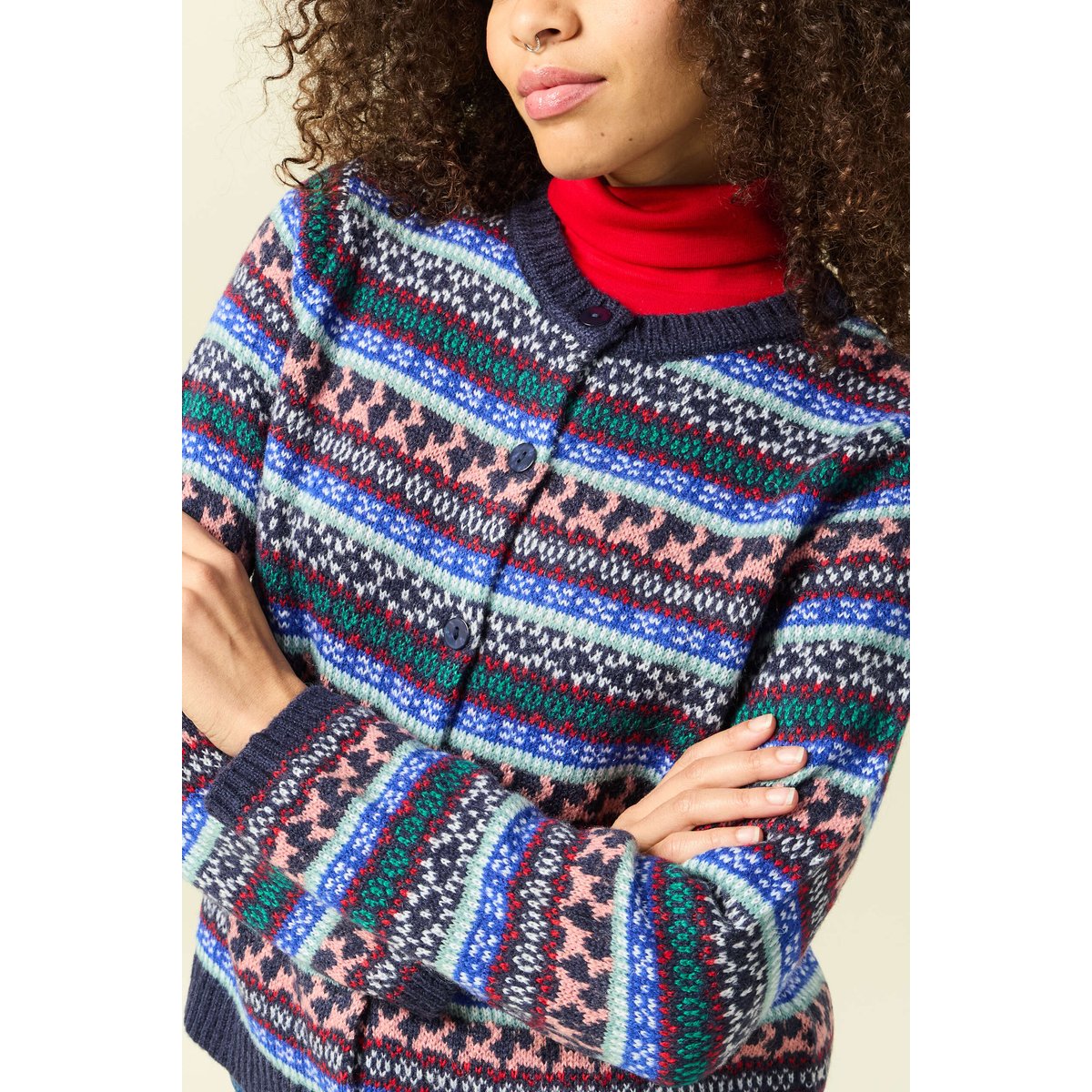 Gilet manches longues spécial noël bleu marine, BONOBO