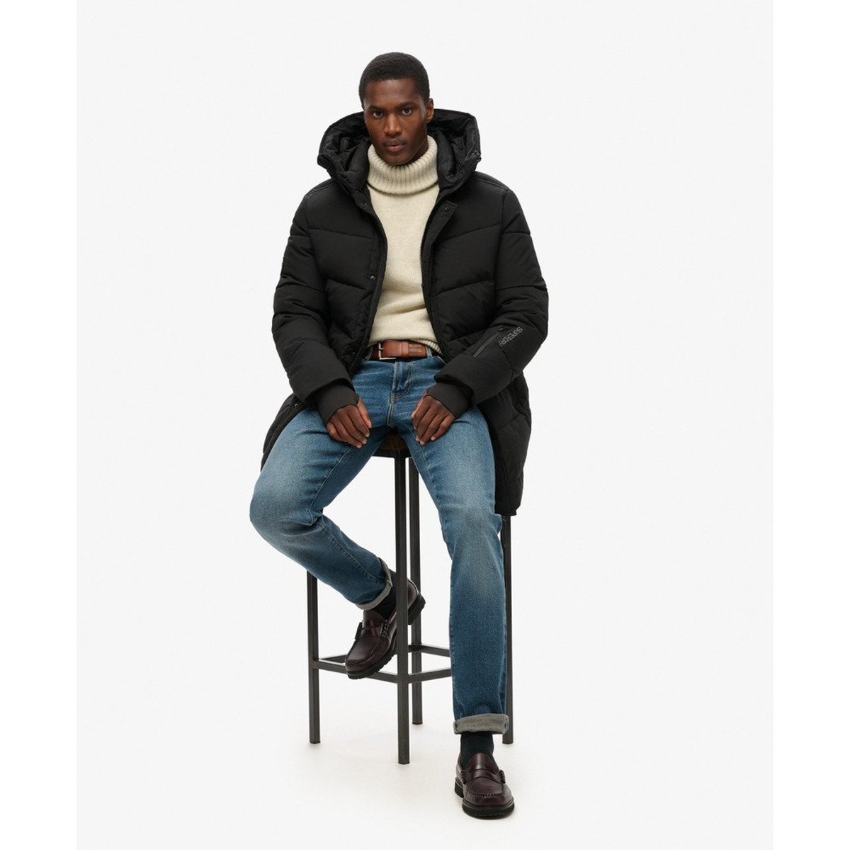 Parka rembourrée à chevrons City noir, SUPERDRY
