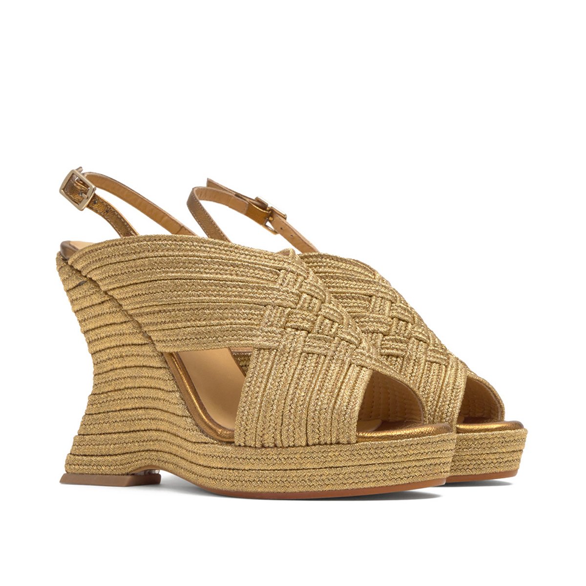 Sandales compensées en tressage métallisé à boucle JULIET PLATFORM bronze, CASTANER