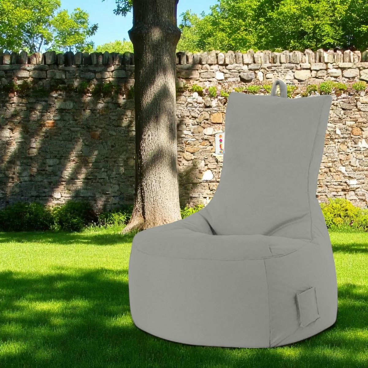 Pouf de jardin à dossier avec poches ARTA gris, PIER IMPORT