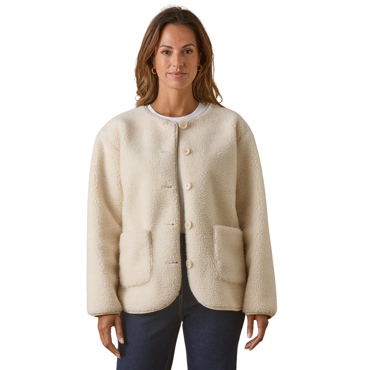 Veste maille moutonnée manches longues ecru, DAXON