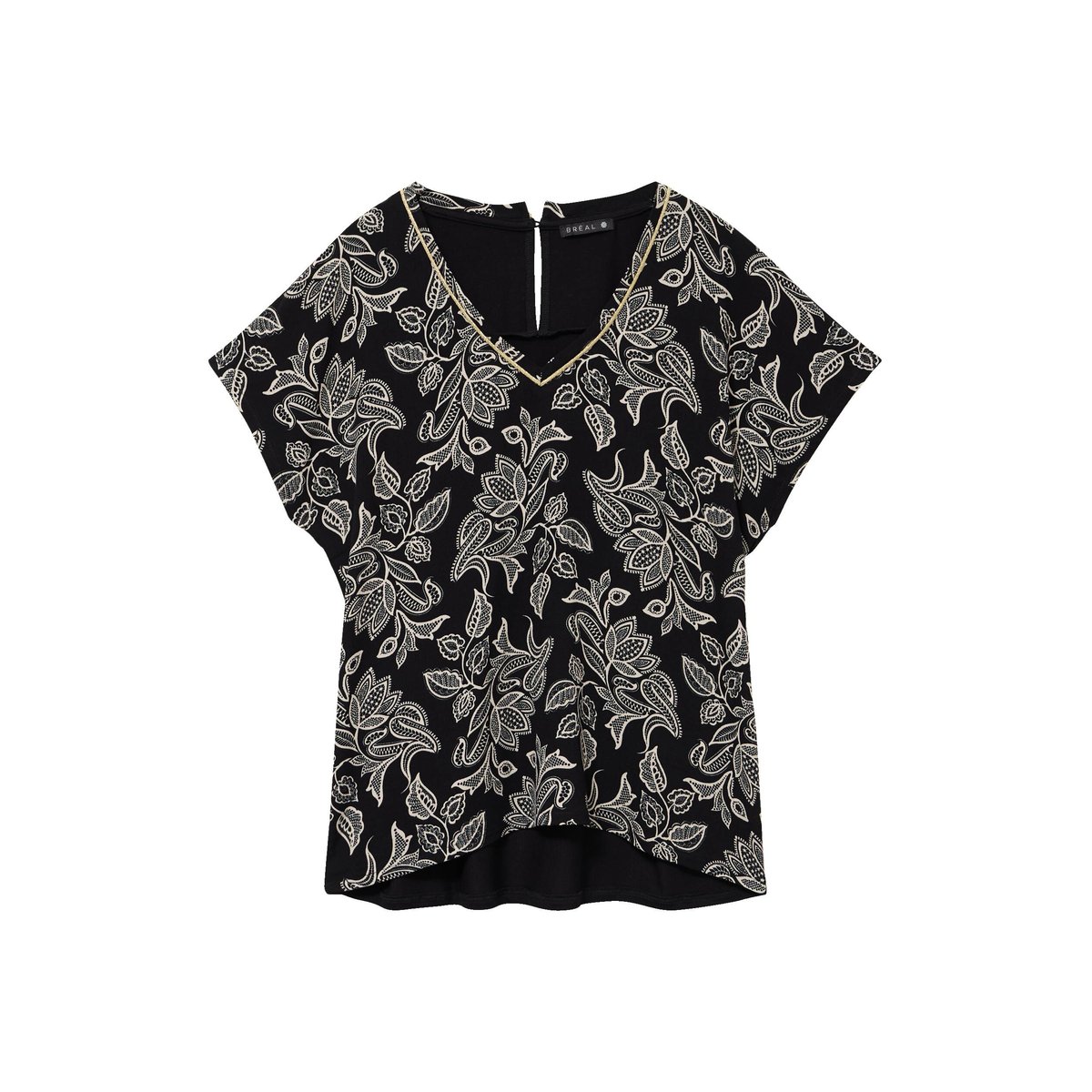 Blouse col v manches courtes noir, BREAL