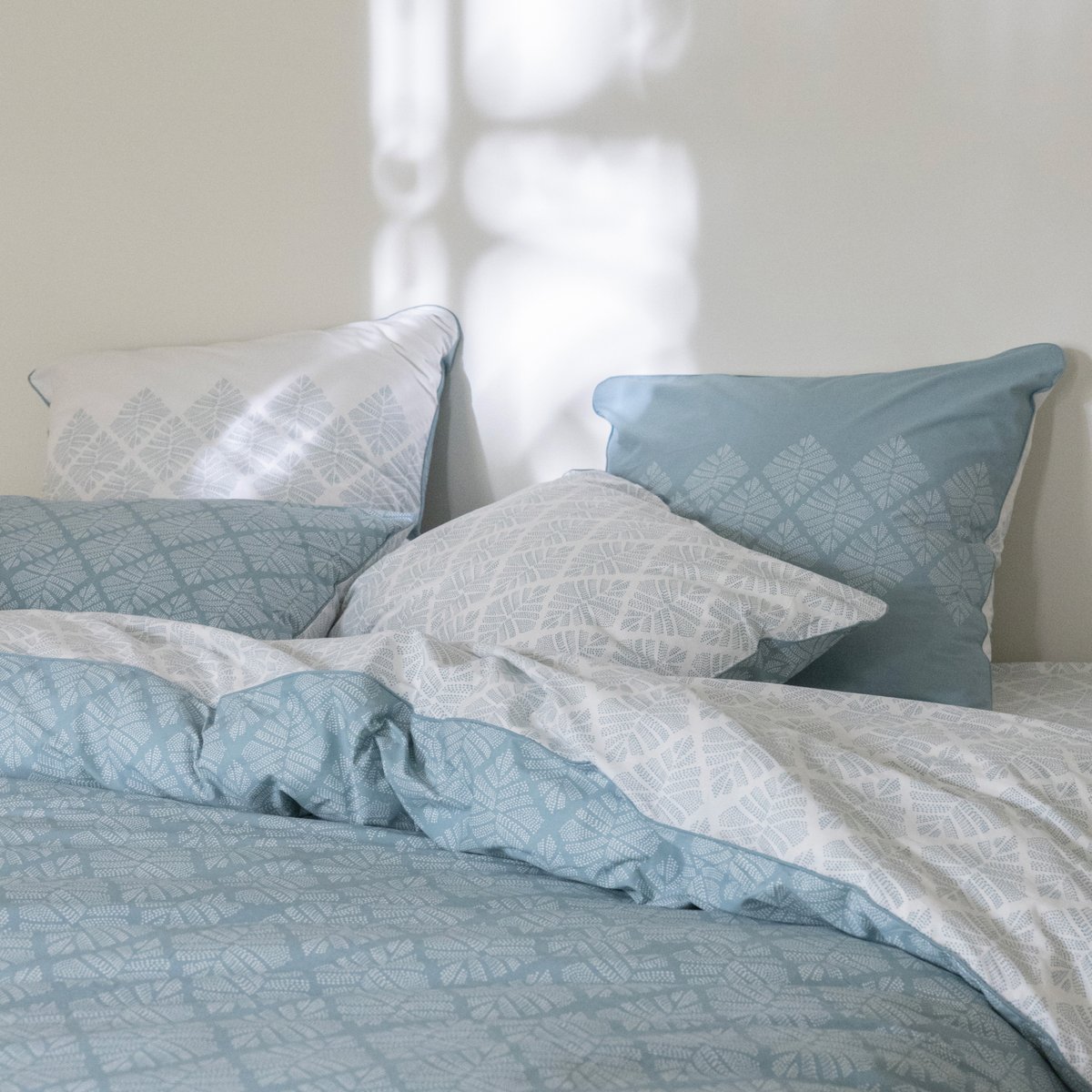 Housse de couette en percale de coton, POINTE DE DOUCEUR bleu orage, BLANC CERISE
