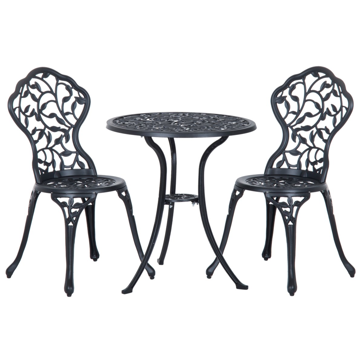 Ensemble salon de jardin 2 places avec table ronde style rétro fonte alu noir noir, OUTSUNNY