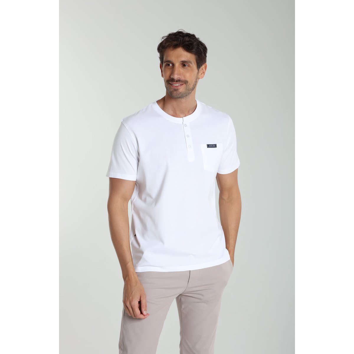 T-shirt manches courtes coton HENLEY blanc, GENTLEMAN FARMER