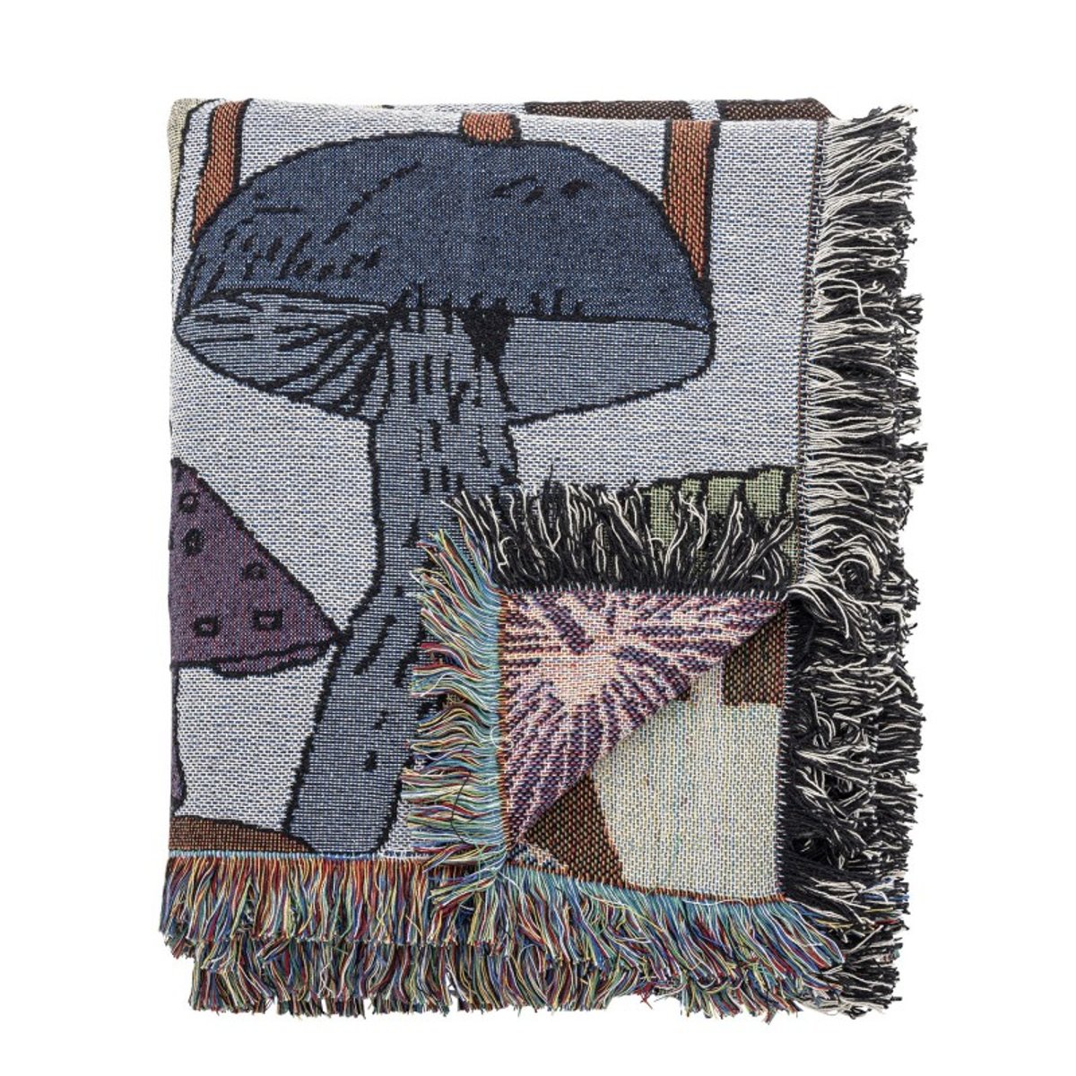 Plaid motif champignons coton recyclé SONAM multicolore, BLOOMINGVILLE