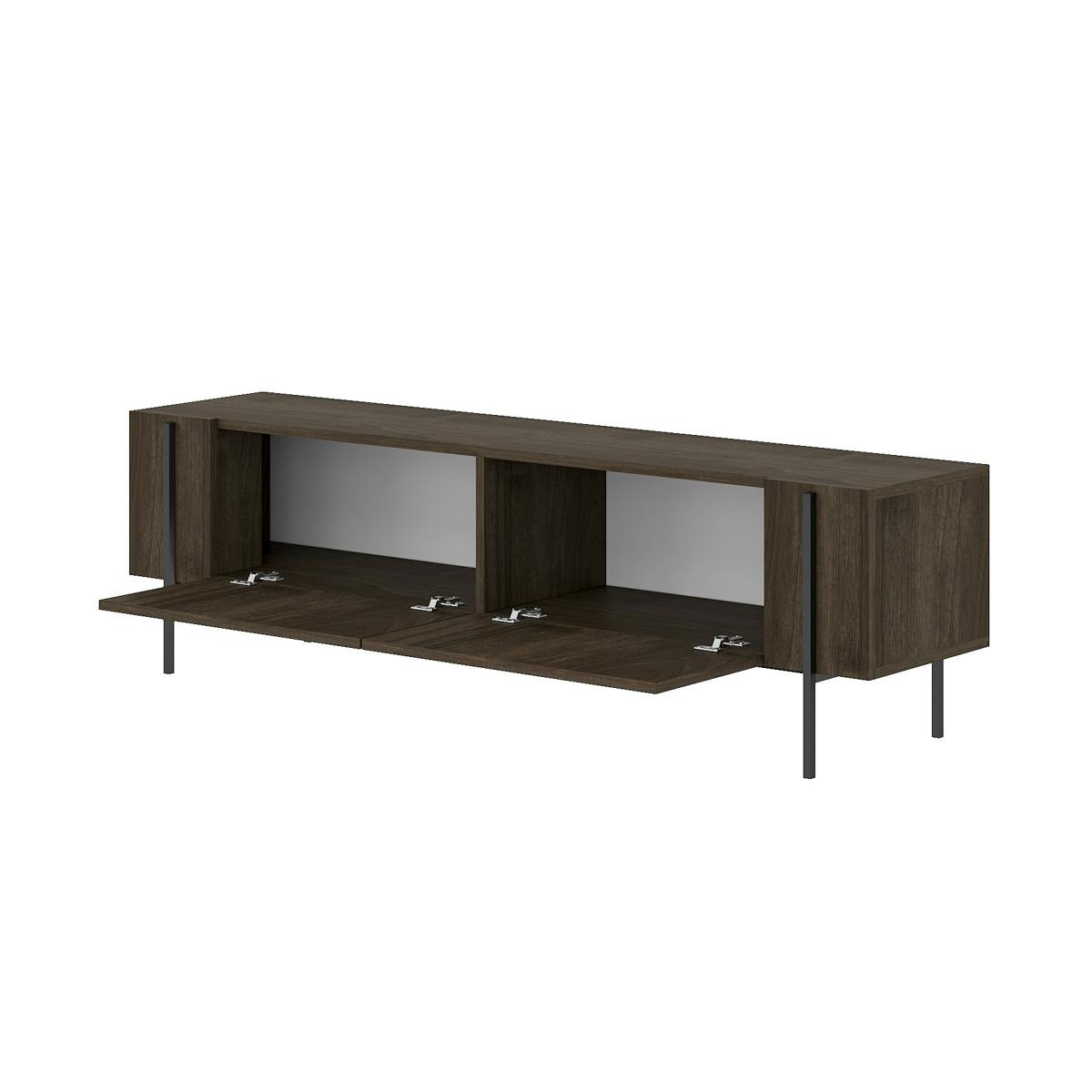 Meuble TV design effet bois foncé pieds noirs baguette JENA bois naturel, PIER IMPORT