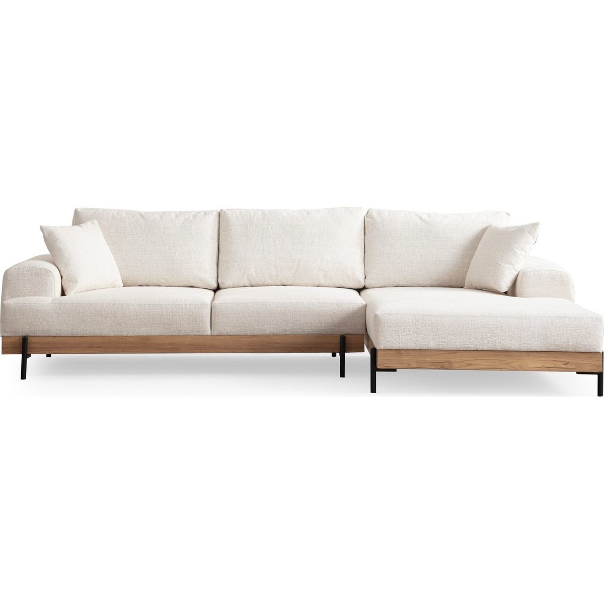 Canapé d'angle à droite 4 places en tissu - GIADA beige, HOMIFAB