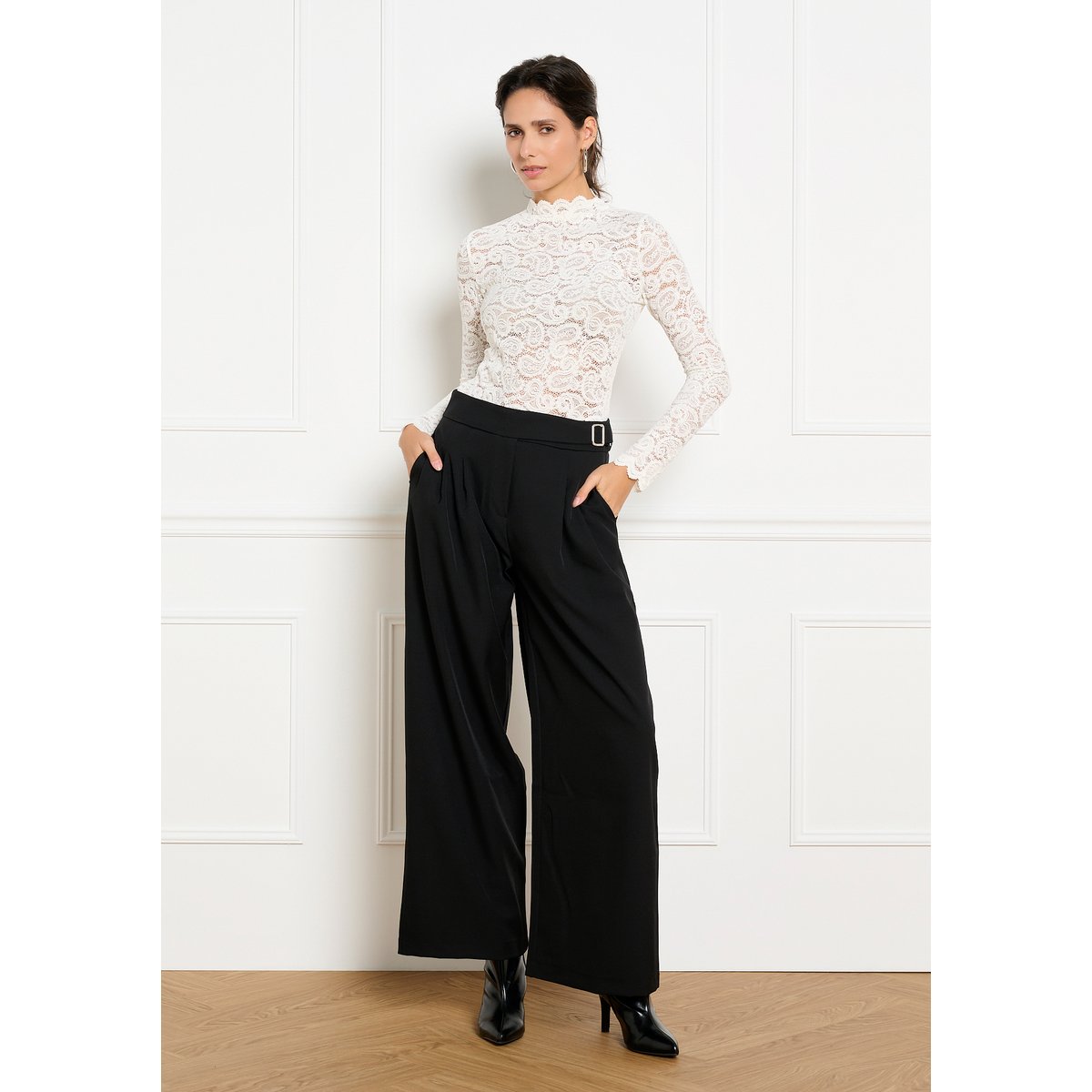 Pantalon ample à boucle noir, LOLALIZA