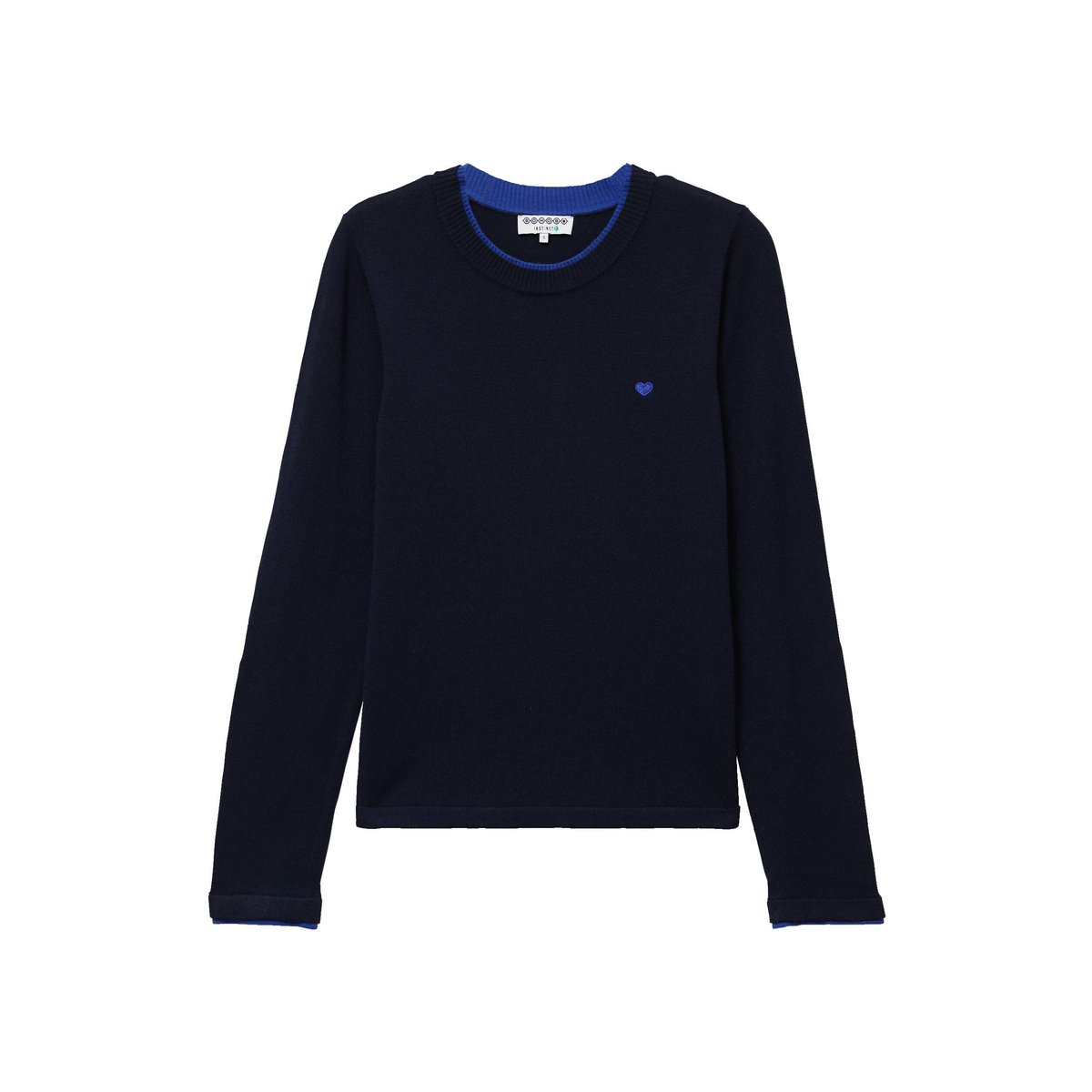 Pull fin col rond manches longues bleu foncé, BONOBO
