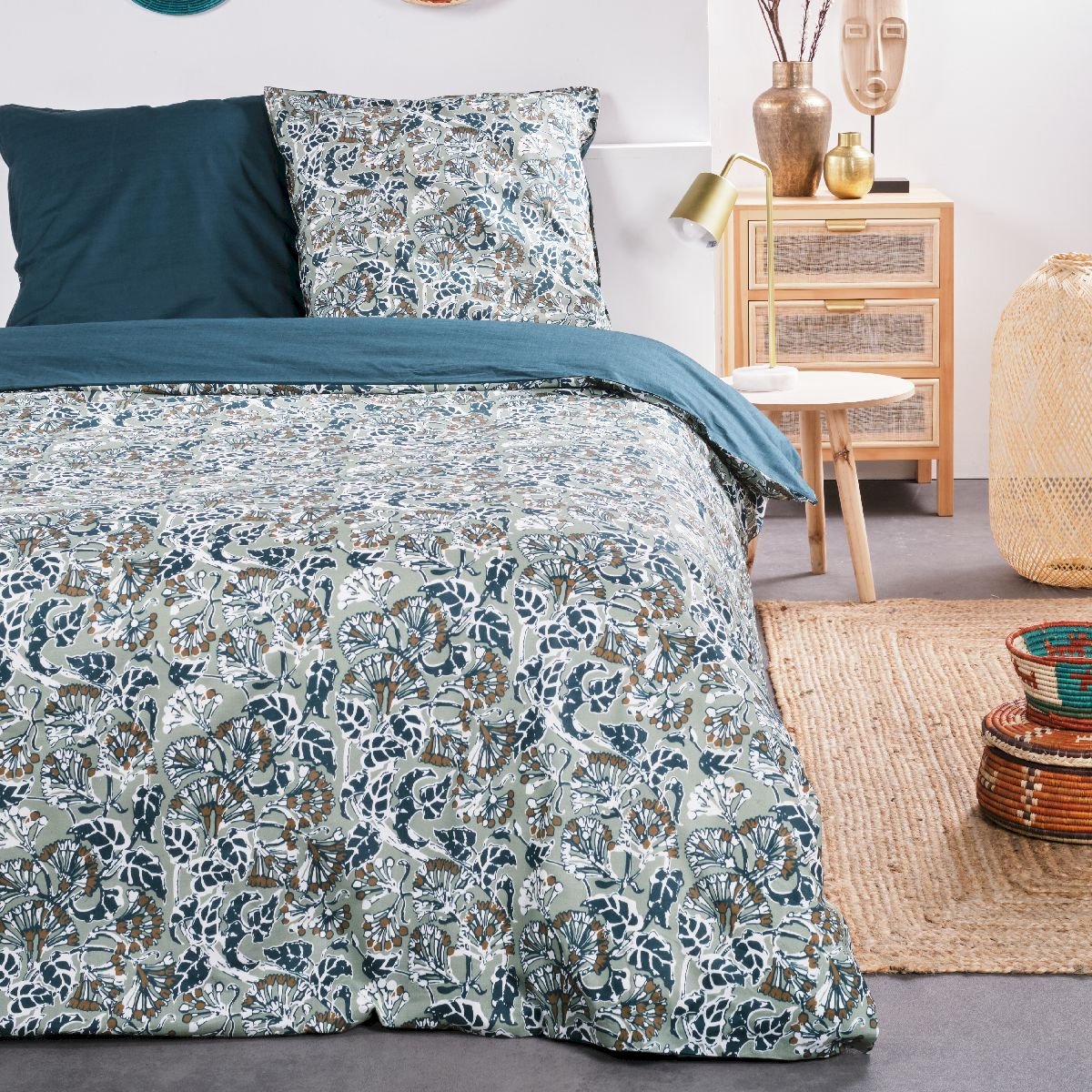 Parure de lit imprimé Rayures coton SUNSHINE EVE bleu, TODAY
